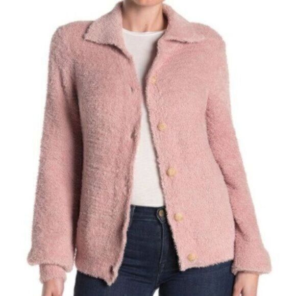 Susina Sweaters - Susina Nordstrom Teddy Fleece Knit Cardigan Pink Small